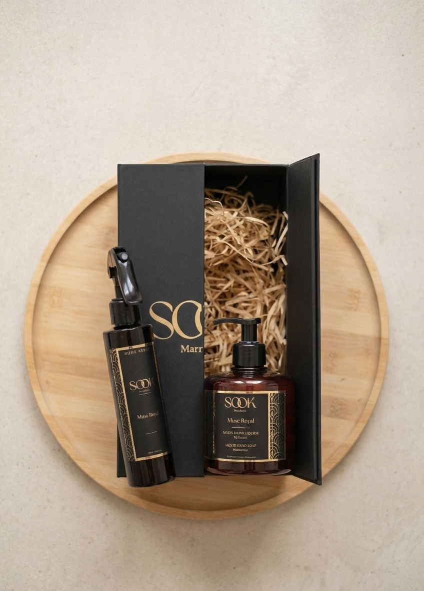 Pack coffret cadeau fragrance parfum savon luxe élégant minimaliste promo